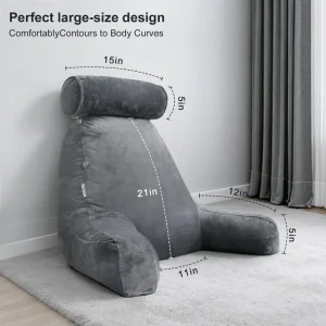 Ergonomic Reading Bed Rest Pillow with Detachable Neck Roll Arms for Sitting Bed Adult Back Pillow for Watching Gaming Relaxing