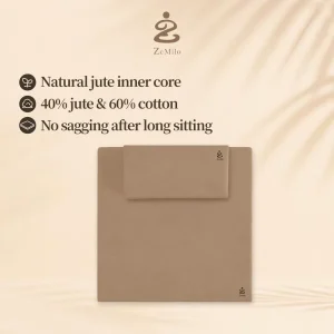 Ergonomic Square Quadrate Meditation Cushion Set with Organic Plant Fiber and 15 Degree Incline Slope