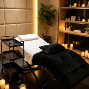 Esthetician Bed Ergonomic S Curve Contoured Design Even Pressure Distribution Salon Bed Electric Facial Bed