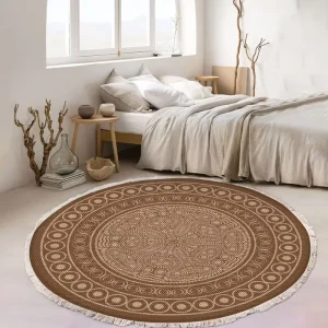 Ethnic Style Geometric Tassel Printed Reversible Washable Cushioned PET Friendly Polyester Floor Mat for Living Room Bedroom