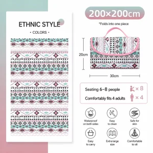 Ethnic Style Oxford Cloth Picnic Mat 200cm*200cm Moisture-Proof Thickened Portable Waterproof Camping Blanket Outdoor Gear