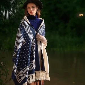 Ethnic style Blue Fringe Shawl