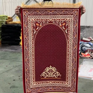 Ethnic style Home Rug Easy to Clean Polyester Crystal Velvet Printed Double sided Tasseled Non slip Backing Kneeling Prayer Mat