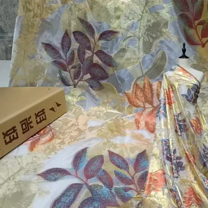 Eugen Silk Metal Wire Cutting Flower Color Woven Jacquard Designer Clothing Fabric Formal Dress Decorative Fabric