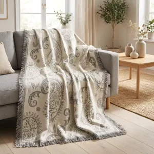 Europe Baroque Paisley Jacquard Throw Blanket Fringe Edges Anti Bacteria Four Seasons Sofa Bed Luxury Beige Floral