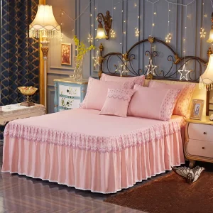 Europe Polyester and Cotton Thickened Sanding Fabric Exquisite 3D Lace 4 Piece Luxury Bed Skirt Set