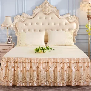 Europe Style High Quality Soft Sanding Fabric 3D Lace Luxury Decorative Exquisite Home Bed Skirt