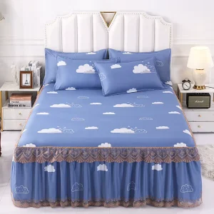 Europe and America Style Solid Color Sheet Bed Set 100% Polyester Bed Skirts With Two Pillow Cases
