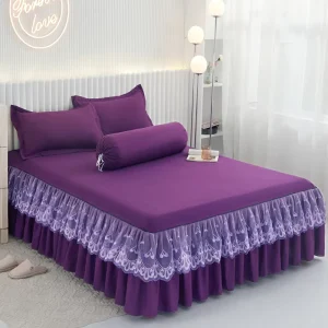 Europe and America Style Solid Sheet Bed Set 100% Polyester Bed Skirts with Two Pillow Cases