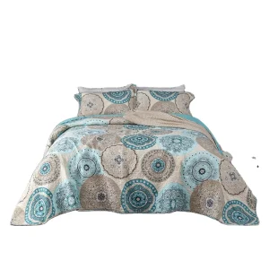 European American Geometric 100% Cotton Quilted 3 Piece Nondisposable Comforter Set Queen Size Customizable All Season Bedspread