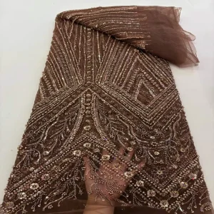 European American Heavy-Duty Knitted 100% Polyester Sequin Bead Tube Embroidery Mesh Dress Fabric for Handmade DIY Decoration