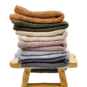European American Nordic Summer Embroidered Cotton Linen Waffle Anti Dust Mite Blanket for Bay Window Office Sofa Nap Throw