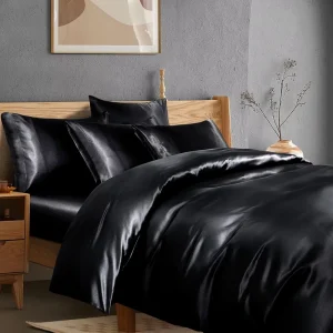European American Silk Satin Quilt Set Three Piece Queen Size Pure Color Soft Smooth Comfortable Simple Design Bedding Set