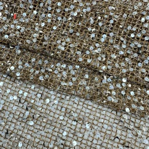 European American Style Dress Stage Performance Costume Fabric Full Grid Hollow Mesh Fabric Bead Embroidery Fabric