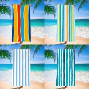 European American Style Microfiber Beach Towel Striped Printed Towel Cloth Quick Dry Lightweight Travel Beach Blanket