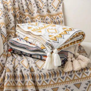 European American Style Raschel Knitted Throw Blanket Soft Cozy Fleece Striped Solid Four Seasons Sofa Bed Wearable Living Room