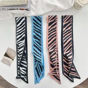European American Trend Zebra Pattern Long Ribbon Scarf Ladies Stylish Neckerchief Hair Tie Bag Decor Ribbon for Neck Hair Bag