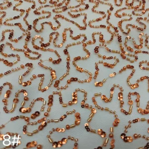 European American Woven Embroidered Bead Tube Sequins Pearl Brocade Fabric for Wedding Dress Cheongsam 100% Polyester