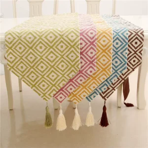 European Cotton Linen Jacquard Woven Geometric Eco Friendly Luxury Custom Color and Logo Table Runner