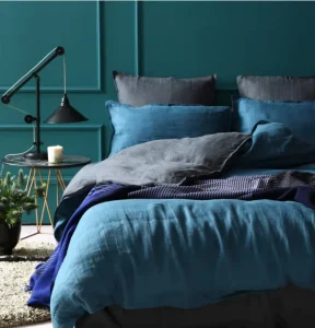 European Double Sided Plain Linen Duvet Cover Queen Size Purple and Brown Duvet Cover Bedding Set