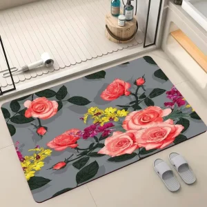 European Entrance Area Rug Carpet Geometric Pattern Water-Absorbent Diatom Mud Bathroom Mat for Bathroom Use