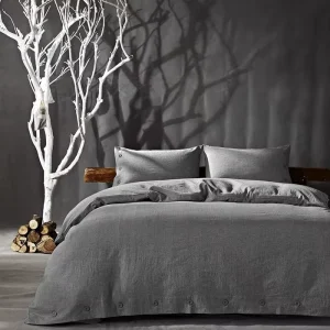 European Flax Certified Linen Bedding Set With Luxury Embroidery Elegant 100% Washed Linen Bed Set for Hotels