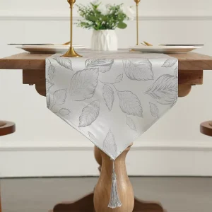 European Jacquard Customizable Polyester Leaf Embossed Durable Eco Friendly Table Runner for Home Restaurants and Hotels