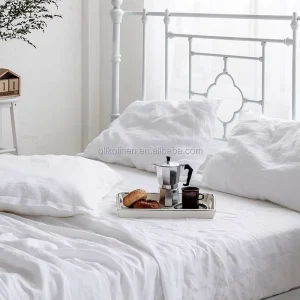 European Linen Natural 100% French Flax Linen Bedding Set Pure Linen Comforter Set Bed Fitted Flat Sheet Set