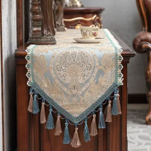 European Luxury Chenille Exquisite Jacquard Anti Slip Handmade Tassel Table Runner