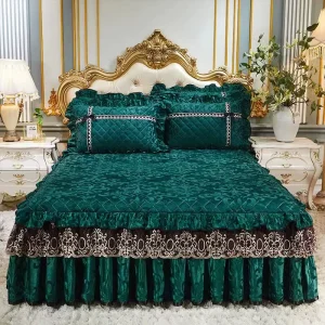 European Luxury Quilted Bed Skirt Winter Warm Thicken Velvet Bedspread King Good Hand Feeling Bed Skirt