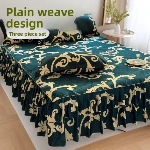 European Printed Bed Skirt Set 3 Pcs Luxury Polyester Cotton Bedspread with Pillowcases