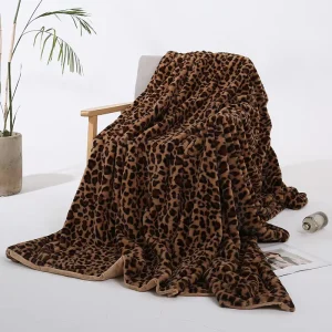 European Simple Super King Queen Size Comfortable Faux Rabbit Fur Blanket Nap Leopard Print Coral Velvet Thick Warm Blankets