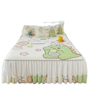 European Style 3D Printed Dinosaur and Nature Flower Wedding Bed Skirts for Home Use