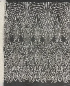 European Style 4 Bead Size Bubble Bead Embroidery Sequins Wedding Dress Lace Fabric Tricot 100% Polyester PVC Coated