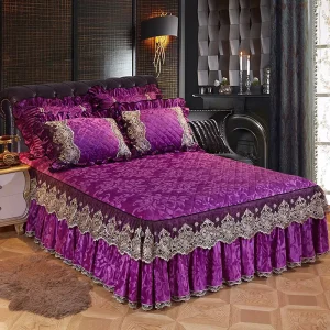 European Style Bed Sheet Luxury Velvet Solid Color Lace Thickened Non-slip Cover Crystal Velvet Bed Skirt