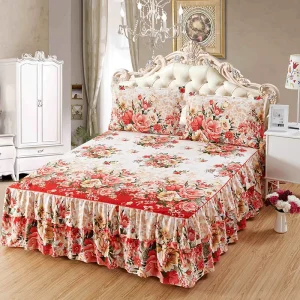 European Style Cotton Padded Thickened Winter Warm Single Piece Four Piece Mattress Bedspread Bed Skirt Velvet Bed Cover Set