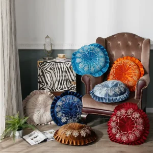 European Style Embroidered Round Decorative Throw Pillow