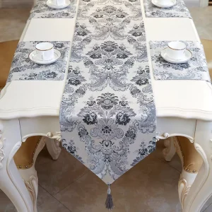 European Style High Quality Table Placemat Flower Jacquard Silver Table Runner Dining Table Runner
