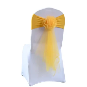 European Style Hotel Banquet Wedding Chair Cover with Elastic No Tie Strap and Long Tail Bowknot Stool Decoration Chair Sashes