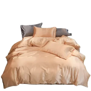 European Style Luxury Satin Fabric Eco Friendly Solid Color Bedding Set for Hotel 3 Piece Quilt Cover Pillowcase Bed Sheet