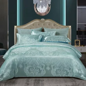 European Style Luxury Silky Bedspread Queen Bed Skirt Bed Sheets Set with Pillowcase Duvet Cover Sets
