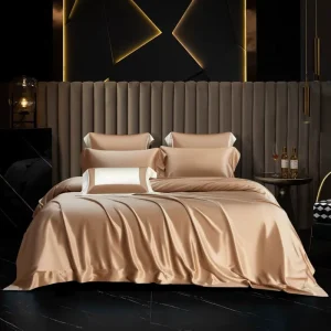 European Style Mulberry Silk Solid Duvet Cover Bed Sheet Golden Luxury Pillow Covers Home Textile 4pcs Cooling Bedding Set