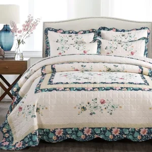 European Style Quilted Bedspread Three Piece Set Air Conditioning Pastoral Design Pure Cotton Summer Quilt