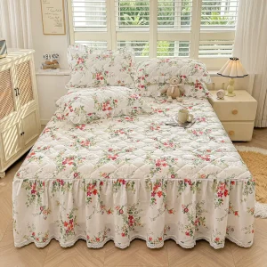 European Style Ruffled Romantic Spring and Summer Flower Printed Bedding Set Quilt Cover King Cotton Bedsheets