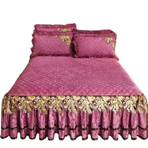 European Style Velvet Bed Skirt Set 3 Piece Solid Pattern Thickened Short Polyester Plush Double Bed Modern All Season 300tc