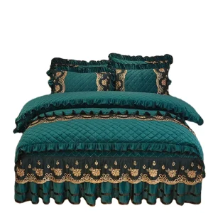 European Style Waterproof Embroidered Flower Lace Bed Skirt Duvet Cover Set 4 Pcs 100% Polyester Solid Pattern Cotton Filling