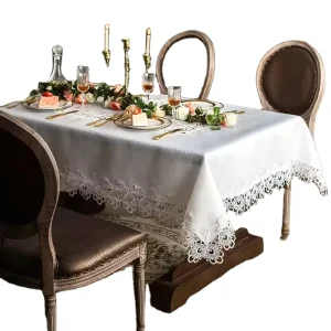 European Style White Square Dining Tablecloth with Embroidered Edge Hollow Lace Tea Zhou Da Mao Chair Cover Fabric Tablemat