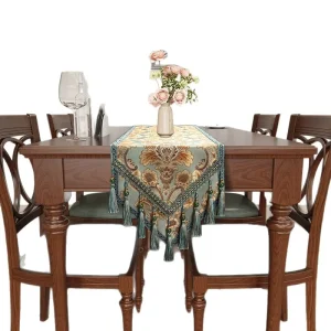 European Vintage Lace Table Runner Light Luxury Fringed Long Rectangular Cover for TV Console Coffee Table
