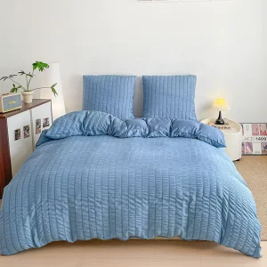 European Winter 100% Polyester Warm Bubble Duvet Three Piece Cover Set Machine Washable Bedding