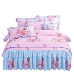 European and American Style 3d Printed 4 Pieces 100% Polyester Floral 400TC Sleep Aid Ruffle Duvet Cover Set
